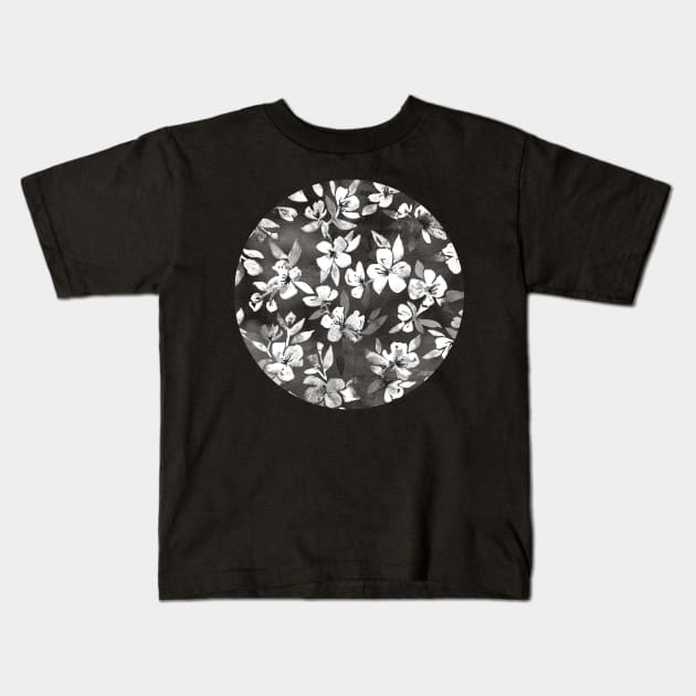 Blossoms on Charcoal Ink Kids T-Shirt by micklyn